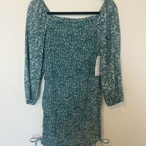 Jessica Simpson Teal Floral Dress with Bishop Sleeves